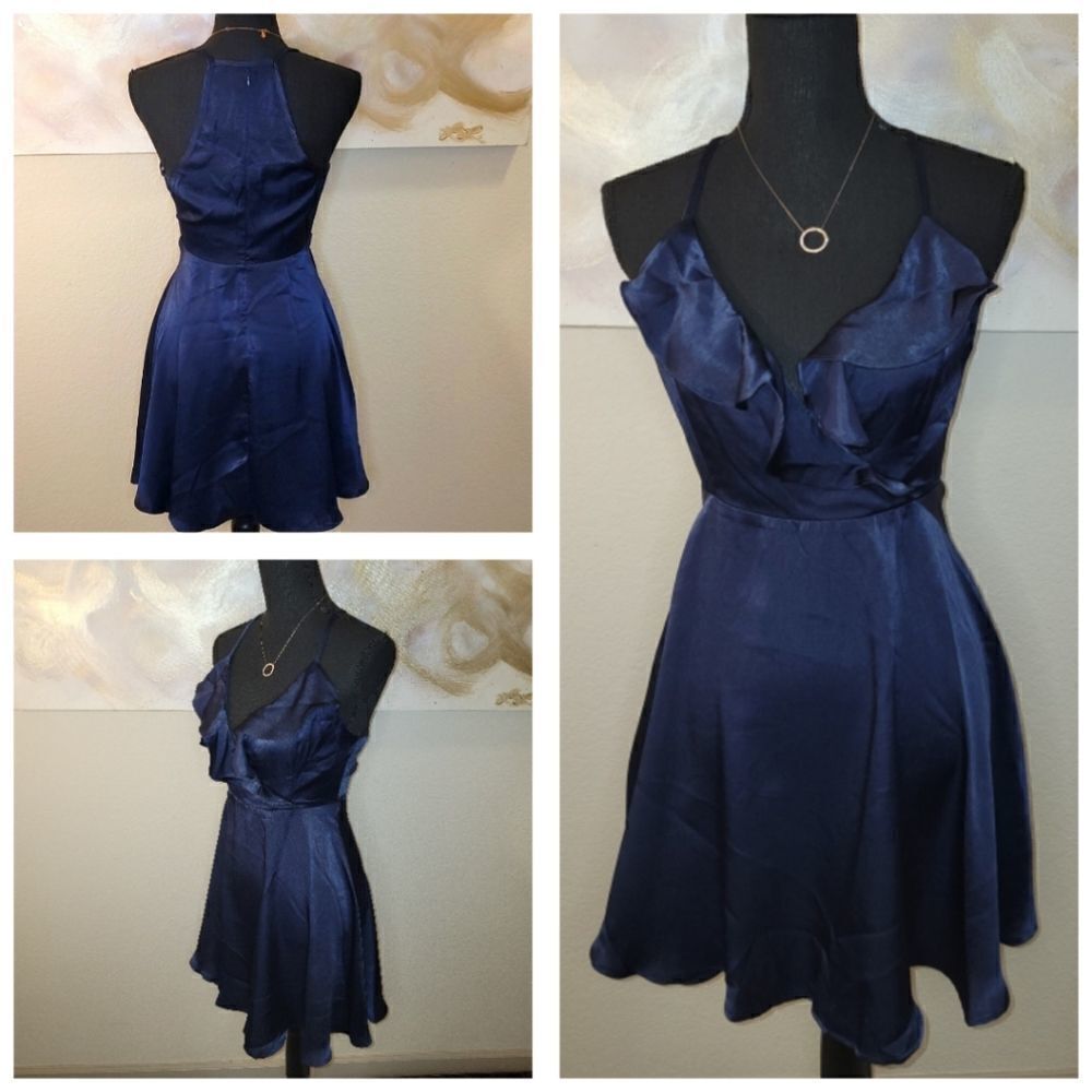 Flowy Ruffled Navy Blue Sleeveless Dress